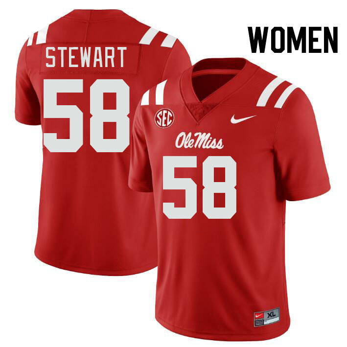 Women #58 Elliiot Stewart Ole Miss Rebels College Football Jerseys Stitched-Red